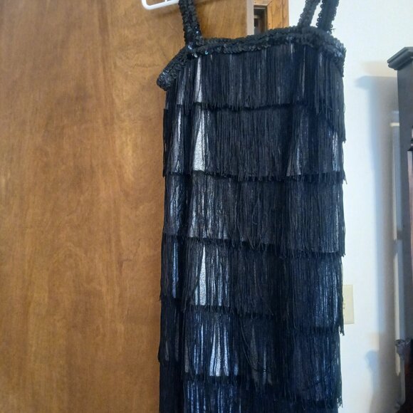 short black fringed and sequin dress Adult size small - Picture 2 of 2